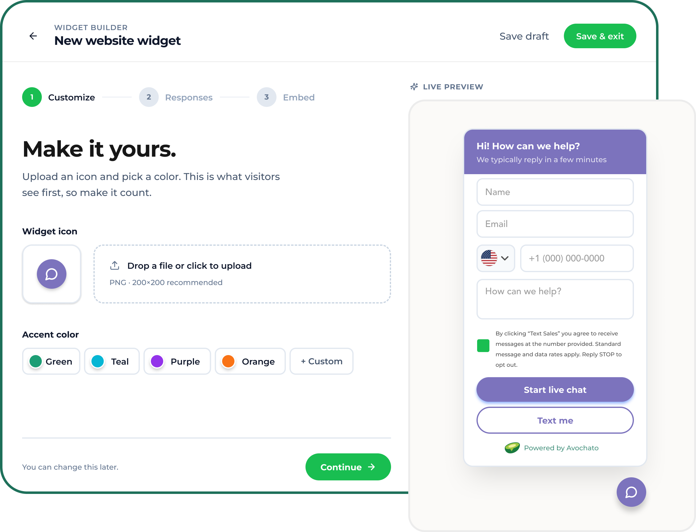 Live chat branding builder