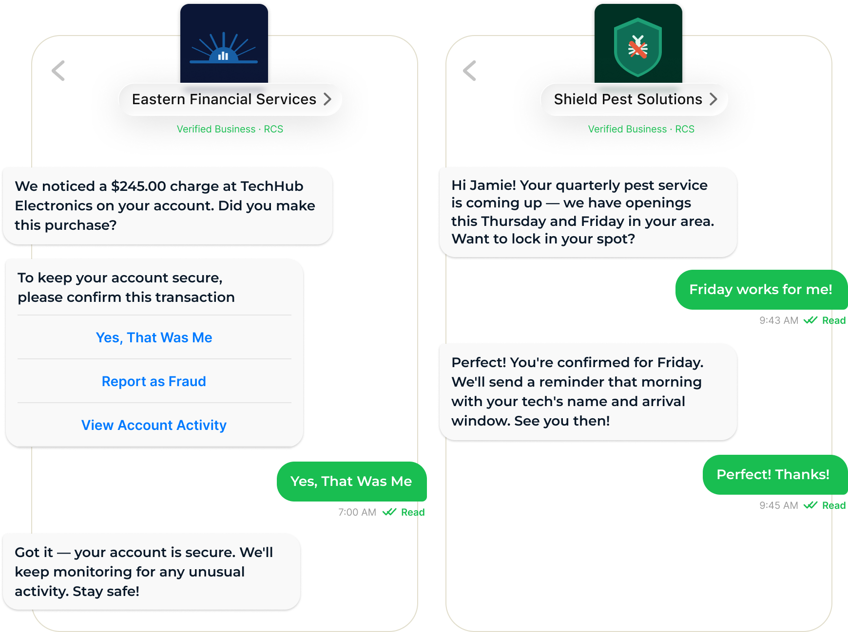 RCS branded sender profile example